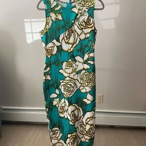 Dots Teal Floral Maxi Dress with White and Gold Accents